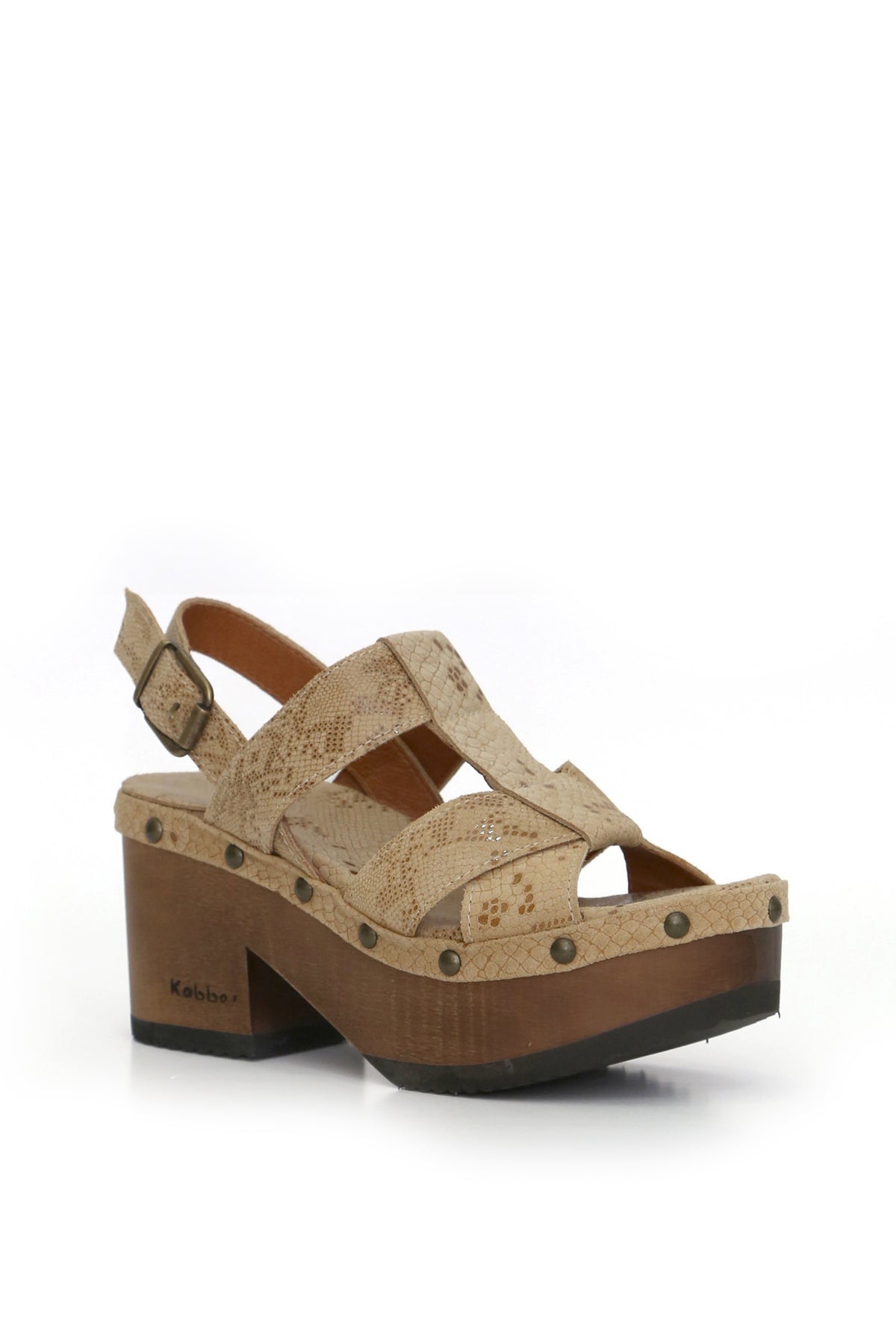 Bimba DFO trigo/arena en cuero con planta de madera BUA alta, Kebba Clogs