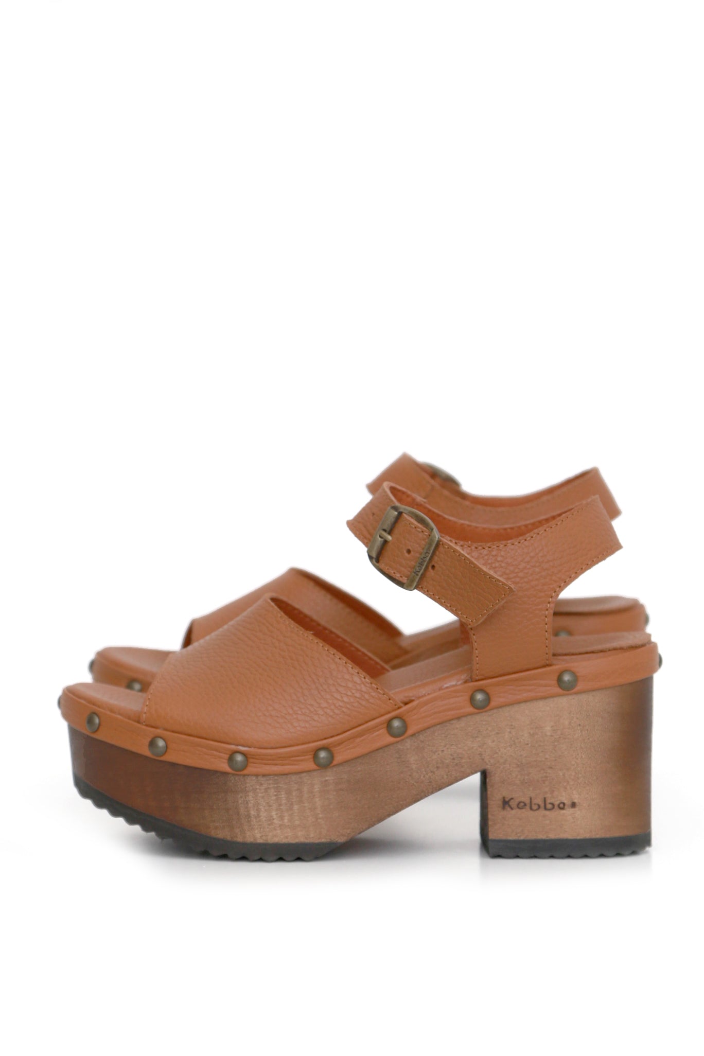 Sandalia Blanquita en cuero floater beige con planta BUA 8 cm, zuecos de mujer para vestir