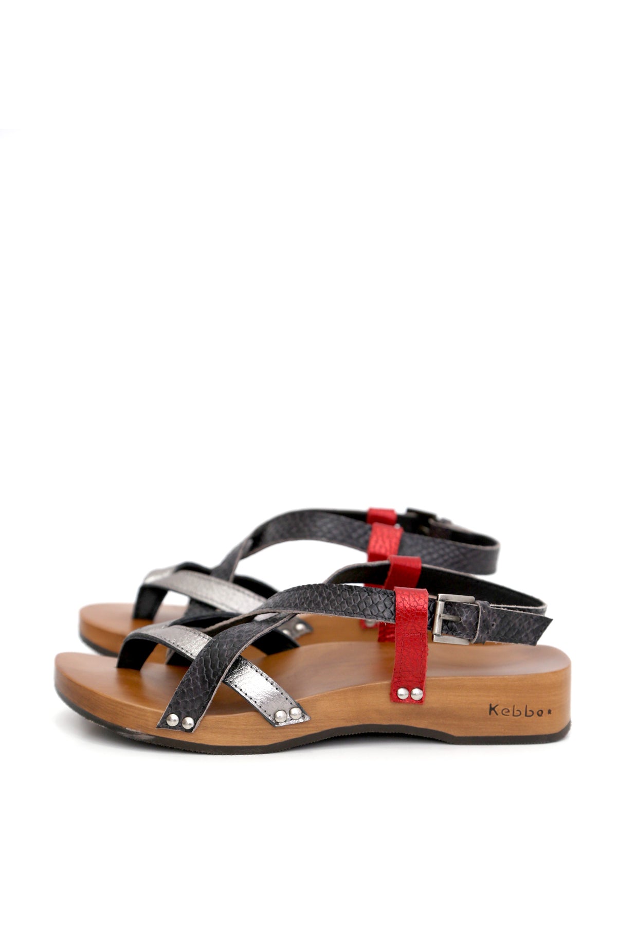 SANDALIA MUJER - DK GREY COBRA NEGRO ROJO