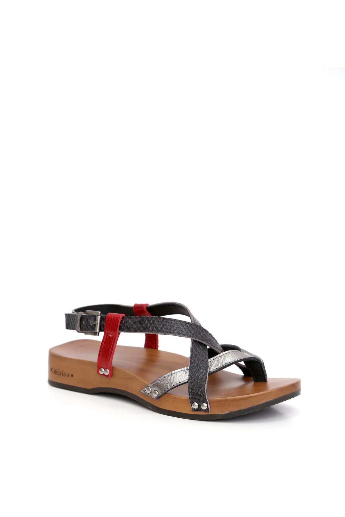 SANDALIA MUJER - DK GREY COBRA NEGRO ROJO