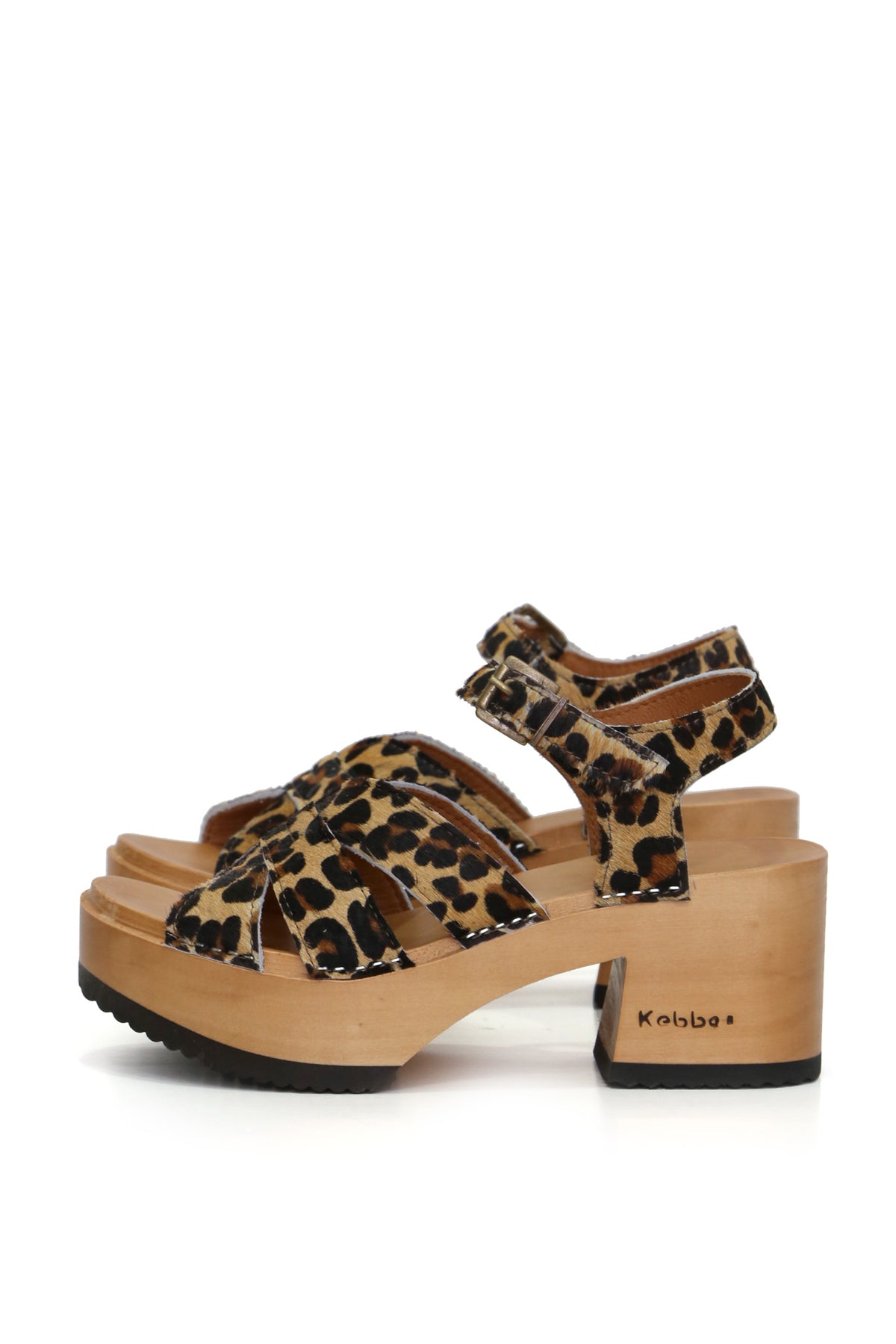 Sandalia Petra chita beige con planta Pájaro anatómica de 8 cm en madera álamo