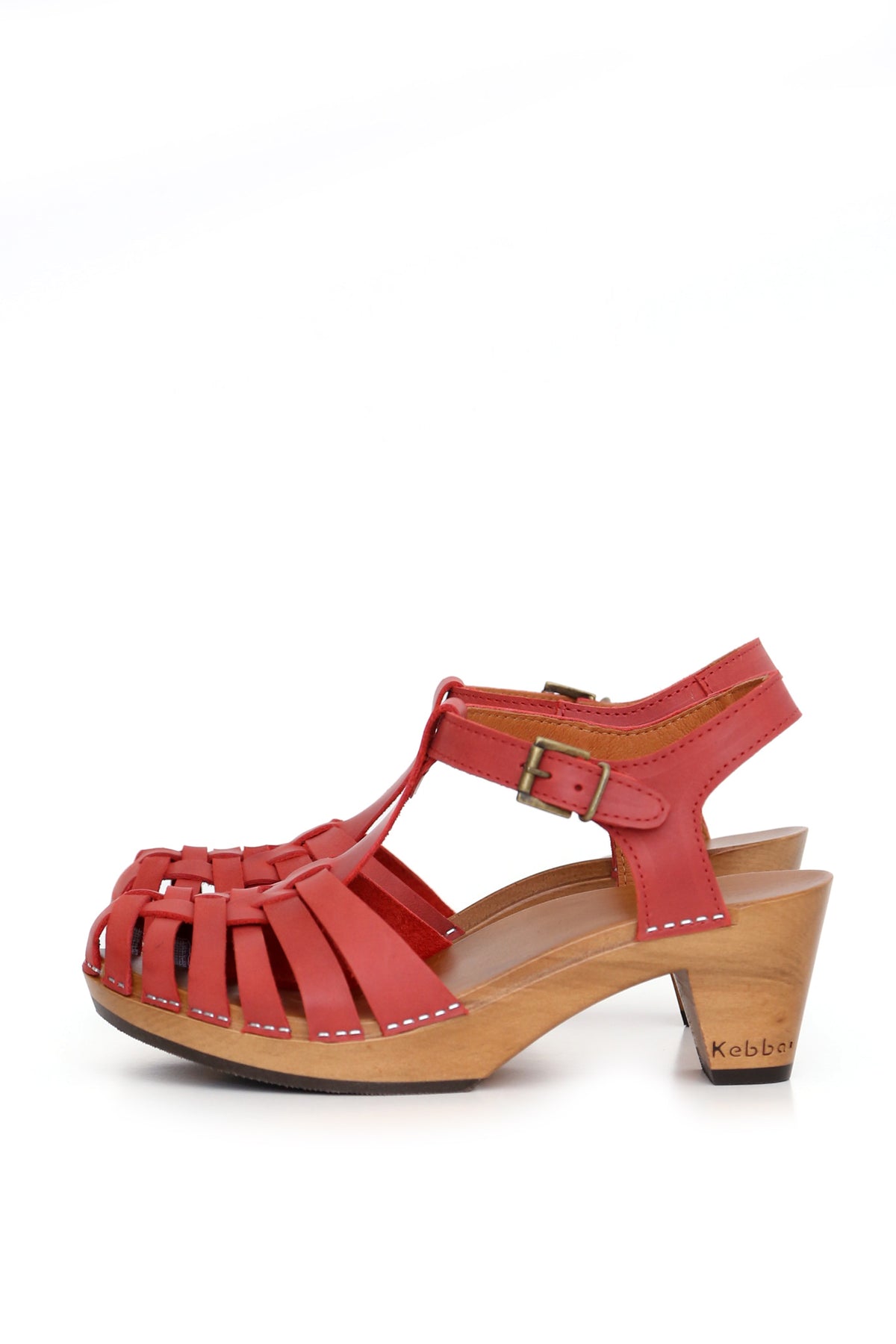 Sandalia Lupus Everest rojo con planta TRI anatómica de madera nativa 7 cm