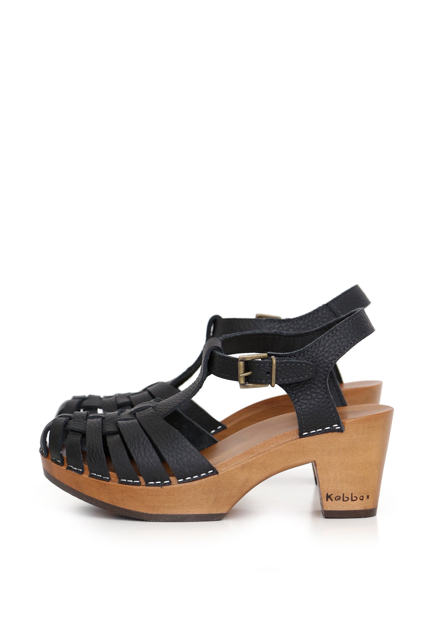 Sandalia Lupus Texas negro con planta TRI anatómica de madera nativa 7 cm